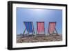 View of Worthing Pier and colourful deckchairs on Worthing Beach, Worthing, West Sussex, England-Frank Fell-Framed Photographic Print