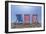 View of Worthing Pier and colourful deckchairs on Worthing Beach, Worthing, West Sussex, England-Frank Fell-Framed Photographic Print