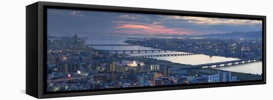 View of Yodo River and Osaka Bay at Sunset, Osaka, Kansai, Japan-Ian Trower-Framed Stretched Canvas