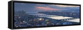 View of Yodo River and Osaka Bay at Sunset, Osaka, Kansai, Japan-Ian Trower-Framed Stretched Canvas