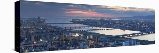 View of Yodo River and Osaka Bay at Sunset, Osaka, Kansai, Japan-Ian Trower-Stretched Canvas