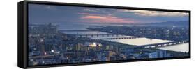 View of Yodo River and Osaka Bay at Sunset, Osaka, Kansai, Japan-Ian Trower-Framed Stretched Canvas