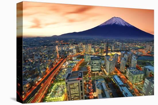 View of Yokohama and Mt. Fuji in Japan.-SeanPavonePhoto-Stretched Canvas