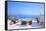 View on Caldera and Sea from Balcony, Santorini, Greece-Netfalls-Framed Stretched Canvas