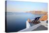 View on Caldera and Sea from Balcony, Santorini, Greece-Netfalls-Stretched Canvas