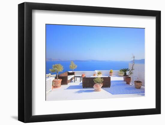 View on Caldera and Sea from Balcony, Santorini, Greece-Netfalls-Framed Photographic Print