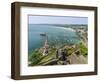 View on fishing harbour of Gorey from Mont Orgueil Castle-enricocacciafotografie-Framed Photographic Print