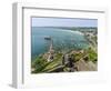 View on fishing harbour of Gorey from Mont Orgueil Castle-enricocacciafotografie-Framed Photographic Print