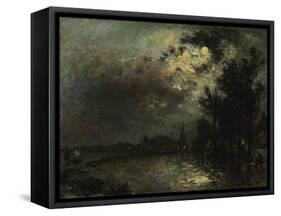 View on Overschie in Moonlight, 1872-Johan Barthold Jongkind-Framed Stretched Canvas
