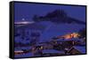 View on Snowy Hill with Houses at Evening in Town of Alba in Piedmont, Northern Italy.-rglinsky-Framed Stretched Canvas