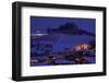View on Snowy Hill with Houses at Evening in Town of Alba in Piedmont, Northern Italy.-rglinsky-Framed Photographic Print
