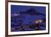 View on Snowy Hill with Houses at Evening in Town of Alba in Piedmont, Northern Italy.-rglinsky-Framed Photographic Print