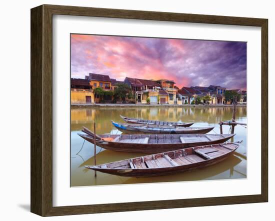 View on the Old Town of Hoi an from the River. Boats in the Foreground.-GoodOlga-Framed Photographic Print