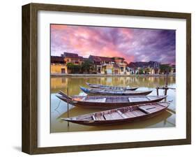 View on the Old Town of Hoi an from the River. Boats in the Foreground.-GoodOlga-Framed Photographic Print