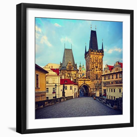 View on the Prague ,Charles Bridge ,Lesser Bridge Tower. Instagram Effect-scorpp-Framed Photographic Print