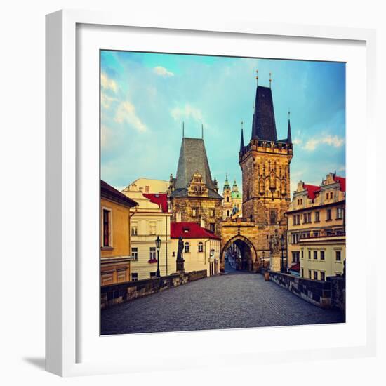 View on the Prague ,Charles Bridge ,Lesser Bridge Tower. Instagram Effect-scorpp-Framed Photographic Print