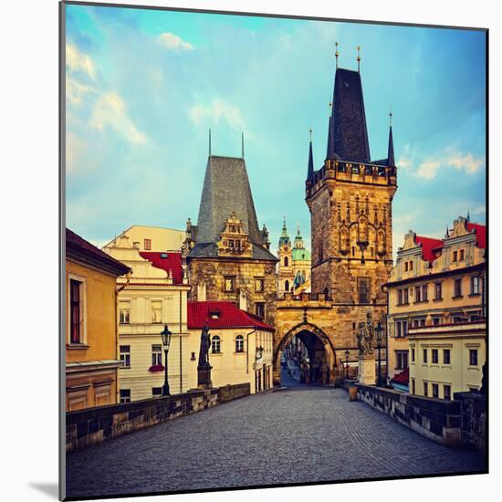 View on the Prague ,Charles Bridge ,Lesser Bridge Tower. Instagram Effect-scorpp-Mounted Photographic Print