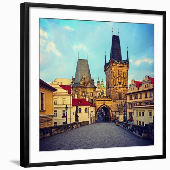 View on the Prague ,Charles Bridge ,Lesser Bridge Tower. Instagram Effect-scorpp-Framed Photographic Print