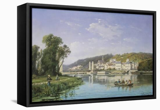View on the Rhine-Charles Kuwasseg-Framed Stretched Canvas