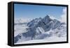 View on Winter Snowy Mountains and Blue Sky above Clouds, Krasnaya Polyana, Sochi, Russia-wasja-Framed Stretched Canvas