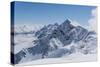 View on Winter Snowy Mountains and Blue Sky above Clouds, Krasnaya Polyana, Sochi, Russia-wasja-Stretched Canvas