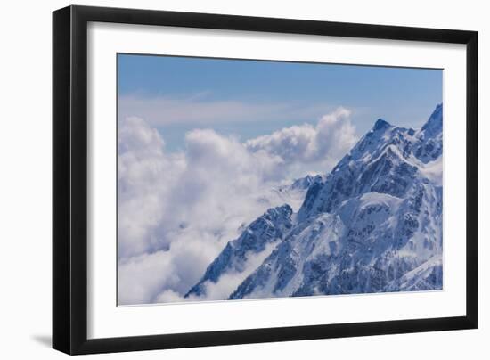 View on Winter Snowy Mountains and Blue Sky above Clouds, Krasnaya Polyana, Sochi, Russia-wasja-Framed Premium Photographic Print