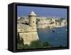 View over Bastions and Grand Harbour to Fort St. Angelo with Rowing Regatta, Valletta, Malta, Medit-Stuart Black-Framed Stretched Canvas