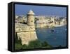 View over Bastions and Grand Harbour to Fort St. Angelo with Rowing Regatta, Valletta, Malta, Medit-Stuart Black-Framed Stretched Canvas