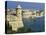 View over Bastions and Grand Harbour to Fort St. Angelo with Rowing Regatta, Valletta, Malta, Medit-Stuart Black-Stretched Canvas