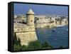 View over Bastions and Grand Harbour to Fort St. Angelo with Rowing Regatta, Valletta, Malta, Medit-Stuart Black-Framed Stretched Canvas