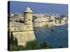 View over Bastions and Grand Harbour to Fort St. Angelo with Rowing Regatta, Valletta, Malta, Medit-Stuart Black-Stretched Canvas