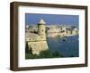 View over Bastions and Grand Harbour to Fort St. Angelo with Rowing Regatta, Valletta, Malta, Medit-Stuart Black-Framed Photographic Print