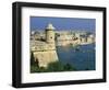 View over Bastions and Grand Harbour to Fort St. Angelo with Rowing Regatta, Valletta, Malta, Medit-Stuart Black-Framed Photographic Print