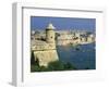 View over Bastions and Grand Harbour to Fort St. Angelo with Rowing Regatta, Valletta, Malta, Medit-Stuart Black-Framed Photographic Print