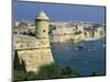 View over Bastions and Grand Harbour to Fort St. Angelo with Rowing Regatta, Valletta, Malta, Medit-Stuart Black-Mounted Photographic Print