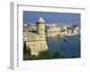 View over Bastions and Grand Harbour to Fort St. Angelo with Rowing Regatta, Valletta, Malta, Medit-Stuart Black-Framed Photographic Print