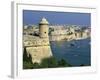 View over Bastions and Grand Harbour to Fort St. Angelo with Rowing Regatta, Valletta, Malta, Medit-Stuart Black-Framed Photographic Print