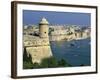 View over Bastions and Grand Harbour to Fort St. Angelo with Rowing Regatta, Valletta, Malta, Medit-Stuart Black-Framed Photographic Print