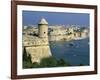 View over Bastions and Grand Harbour to Fort St. Angelo with Rowing Regatta, Valletta, Malta, Medit-Stuart Black-Framed Photographic Print