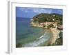 View over Bay and Biodola Beach, Island of Elba, Livorno Province, Tuscany, Italy, Europe-Morandi Bruno-Framed Photographic Print