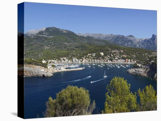 View over Bay and Harbour, Port De Soller, Mallorca (Majorca), Balearic Islands, Spain, Mediterrane-Stuart Black-Stretched Canvas