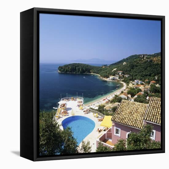 View over Bay, Kalami, North East Coast, Corfu, Ionian Islands, Greek Islands, Greece-Stuart Black-Framed Stretched Canvas