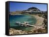 View over Beach and Castle, Lindos, Rhodes Island, Dodecanese Islands, Greek Islands, Greece-Stuart Black-Framed Stretched Canvas