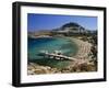 View over Beach and Castle, Lindos, Rhodes Island, Dodecanese Islands, Greek Islands, Greece-Stuart Black-Framed Photographic Print