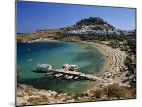 View over Beach and Castle, Lindos, Rhodes Island, Dodecanese Islands, Greek Islands, Greece-Stuart Black-Mounted Photographic Print