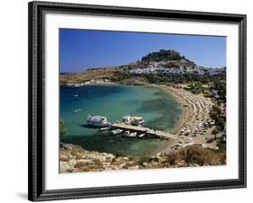 View over Beach and Castle, Lindos, Rhodes Island, Dodecanese Islands, Greek Islands, Greece-Stuart Black-Framed Photographic Print