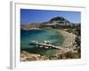 View over Beach and Castle, Lindos, Rhodes Island, Dodecanese Islands, Greek Islands, Greece-Stuart Black-Framed Photographic Print