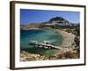 View over Beach and Castle, Lindos, Rhodes Island, Dodecanese Islands, Greek Islands, Greece-Stuart Black-Framed Photographic Print