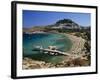 View over Beach and Castle, Lindos, Rhodes Island, Dodecanese Islands, Greek Islands, Greece-Stuart Black-Framed Photographic Print