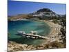 View over Beach and Castle, Lindos, Rhodes Island, Dodecanese Islands, Greek Islands, Greece-Stuart Black-Mounted Photographic Print